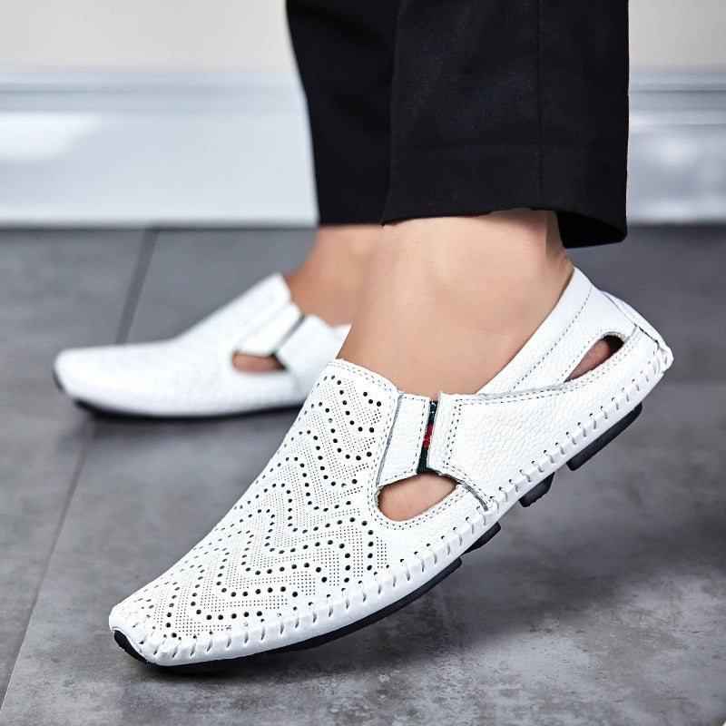 Mens Breathable Leather Slip-On Sandals