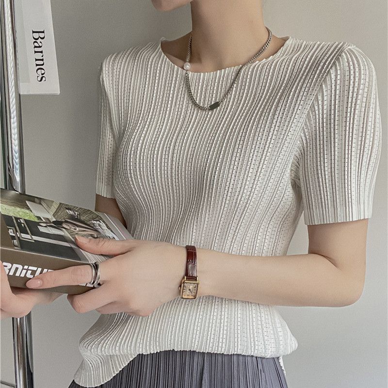 Womens Pleated Short Sleeve T-shirt
