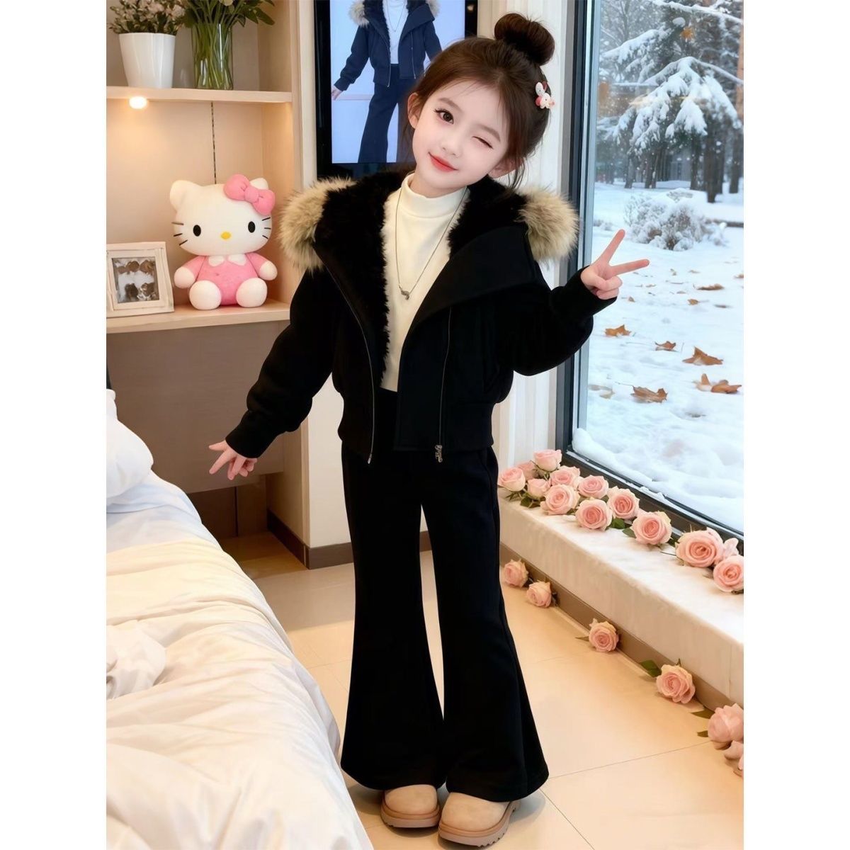 Girls Winter Fleece Jacket and Pants Set