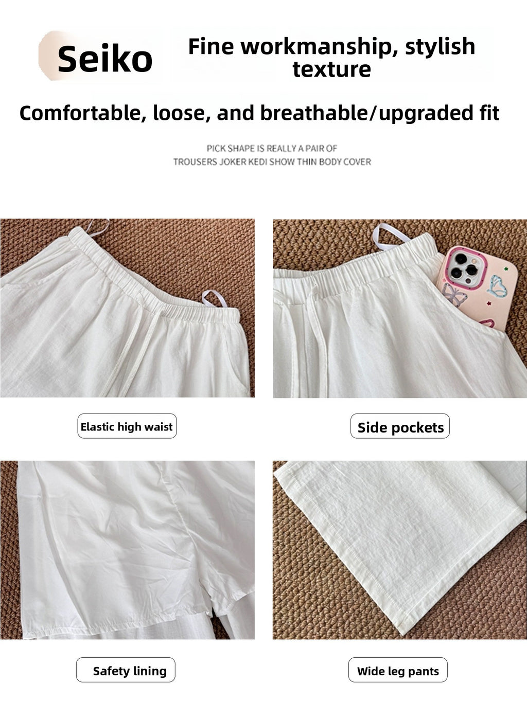 Women High Waist Wide Leg Cotton Linen Pants