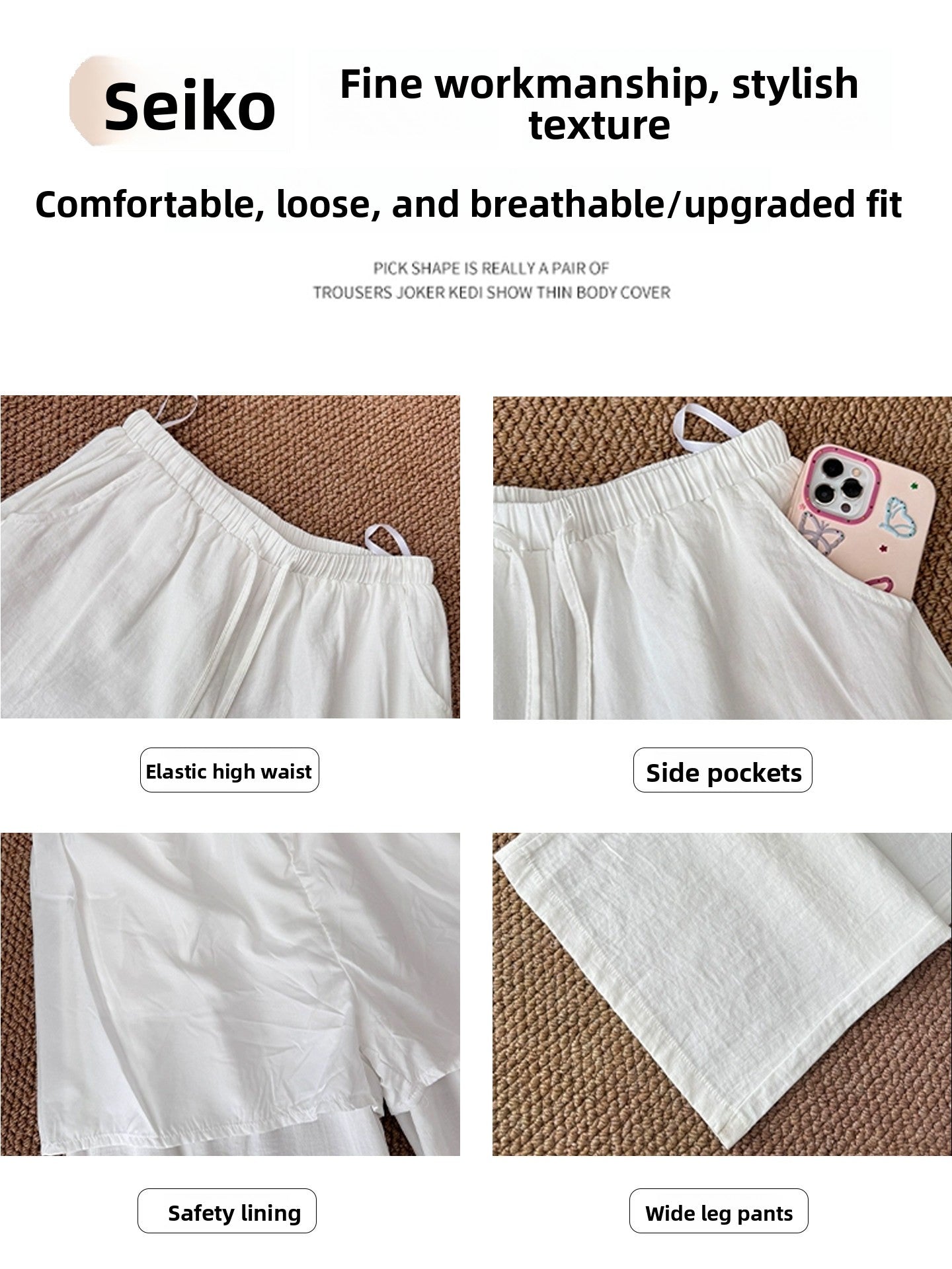Women High Waist Wide Leg Cotton Linen Pants
