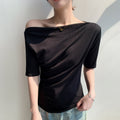 Women's Off-Shoulder Pleated T-Shirt