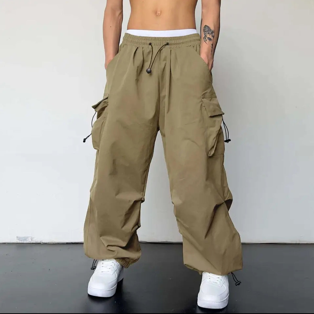 Mens High Waist Wide Leg Parachute Pants