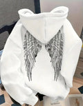 Simple wing print pullover hooded sweatshirt with loose fit