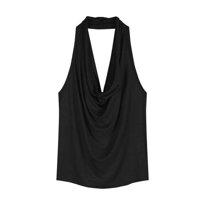Ins Pure Desire Slim Fit Sexy Swing Neck Halter Sleeveless T-Shirt for Women