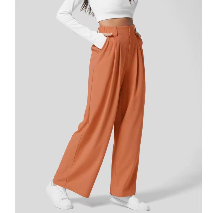 Womens High Waist Wide Leg Casual Trousers