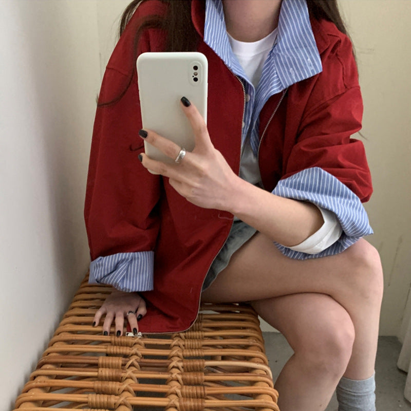 Korean Style Color Block Windbreaker Jacket