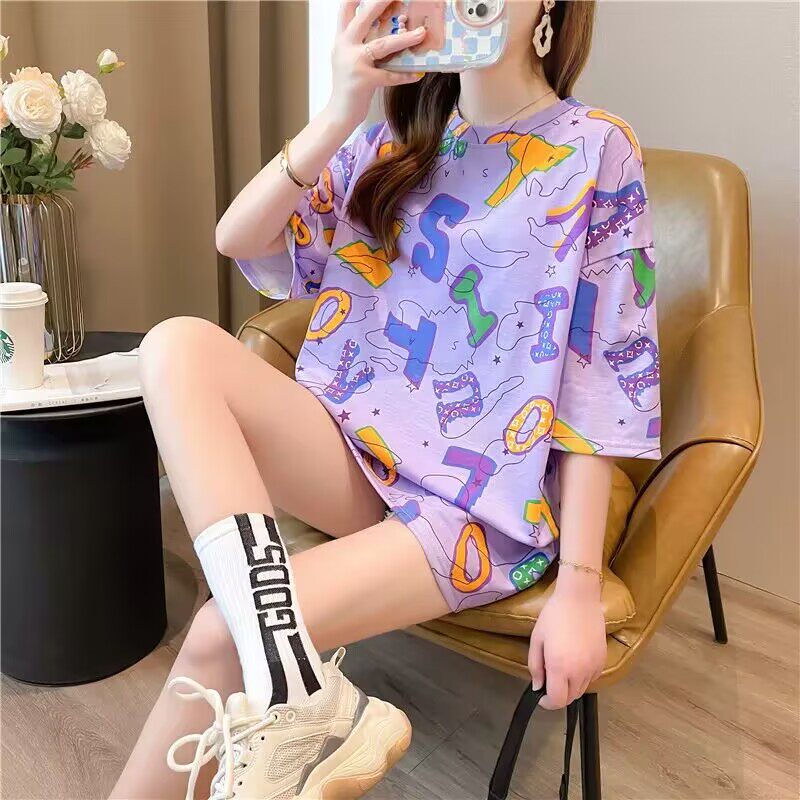 T-Shirt for Women, Short-Sleeved Slimming, Mid-Length, Loose-Fitting