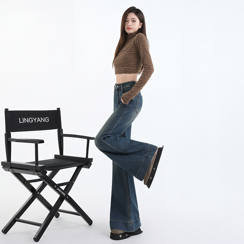 Women's High-Waist Flared Denim Trousers