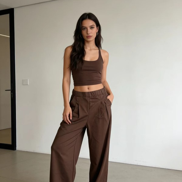 Womens High Waist Wide Leg Casual Trousers