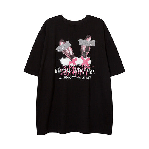Dark-haired bunny girl short-sleeved T-shirt