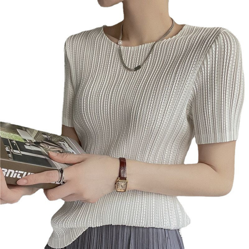 Womens Pleated Short Sleeve T-shirt