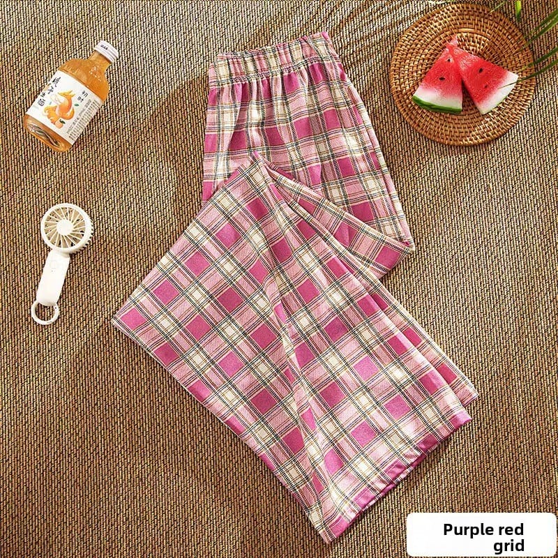 Plaid Wide-Leg Pants, High Waist Casual Summer Trousers
