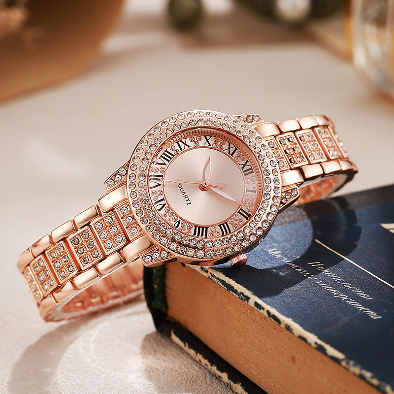 Women's Roman Numeral Quartz Watch with Diamond Bracelet