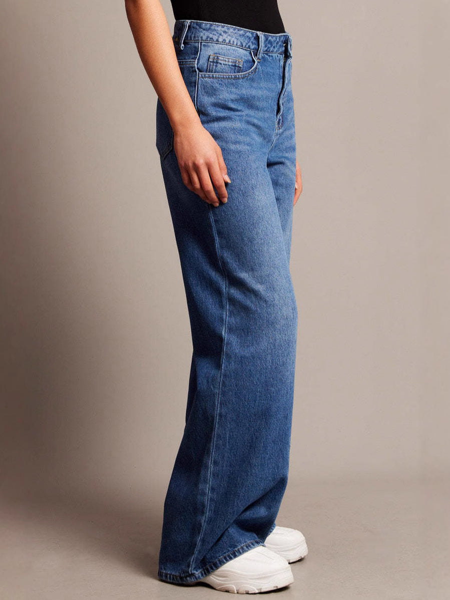 Womens High Waist Wide Leg Cotton Trousers