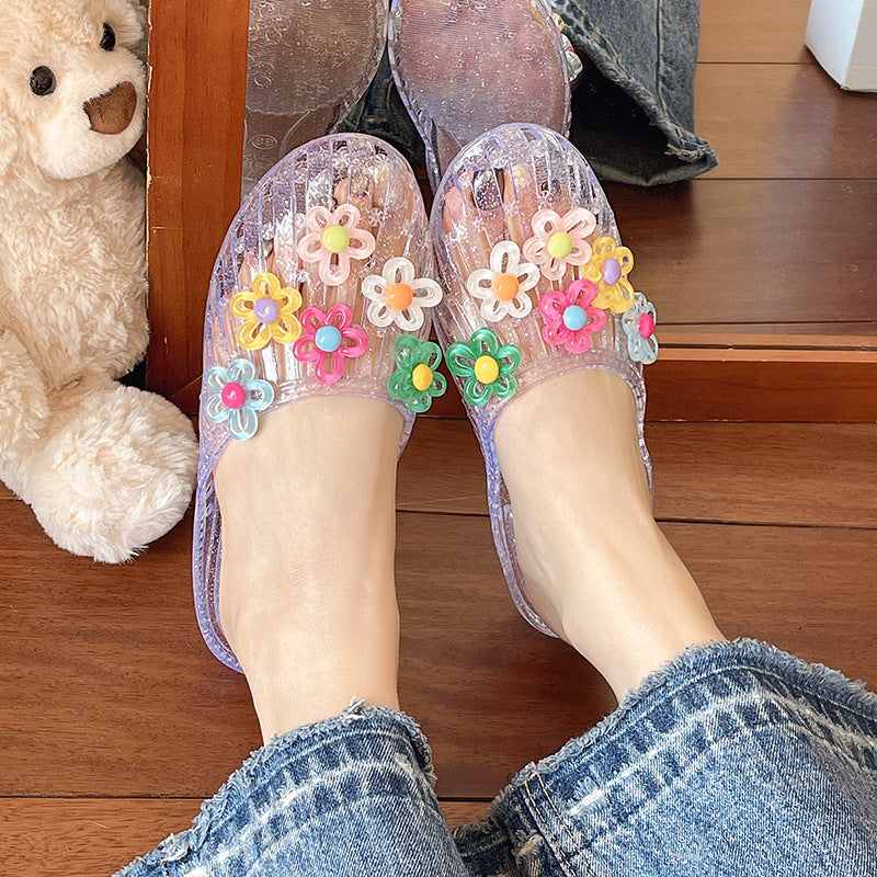 Women Transparent Floral Flat Sandals