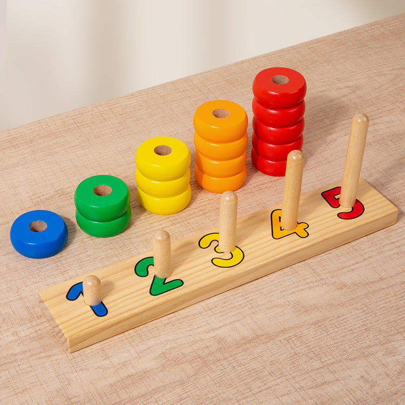 Wooden Rainbow Digital Ring Toy