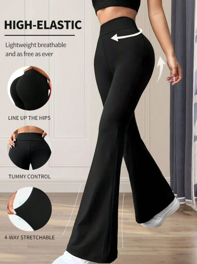 New Solid Color Casual High Waist Yoga Trousers Stretch Sports Pants