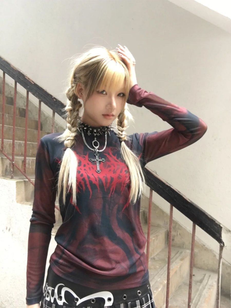 Womens Vintage Mesh Print T-Shirt