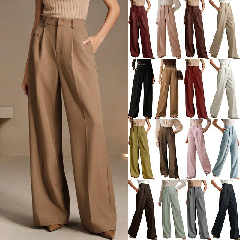 Womens High Waist Wide Leg Trousers