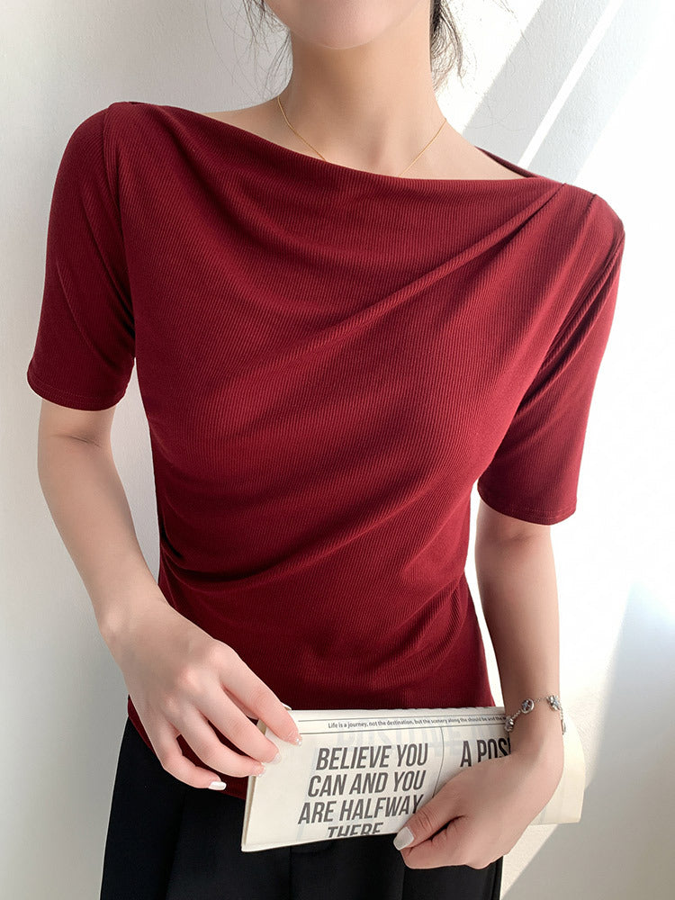 Women's Off-Shoulder Pleated T-Shirt