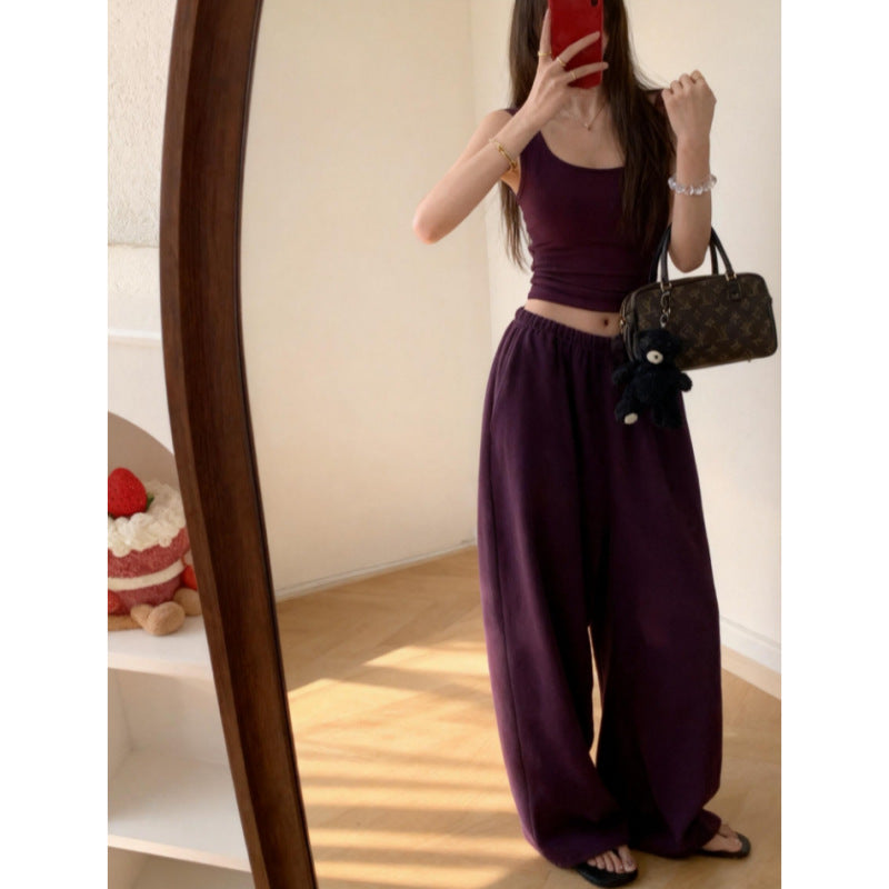 Purple Sleeveless Camisole and Wide-Leg Pants Set