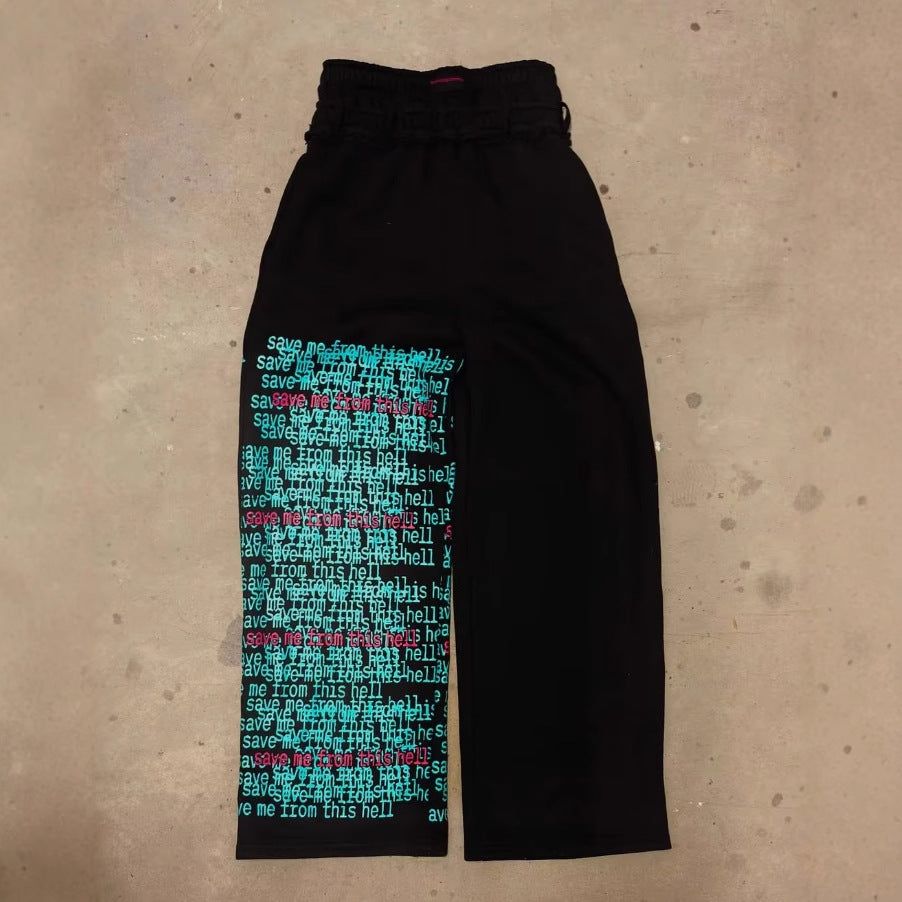 Letter Print Double Waist Casual Sweatpants