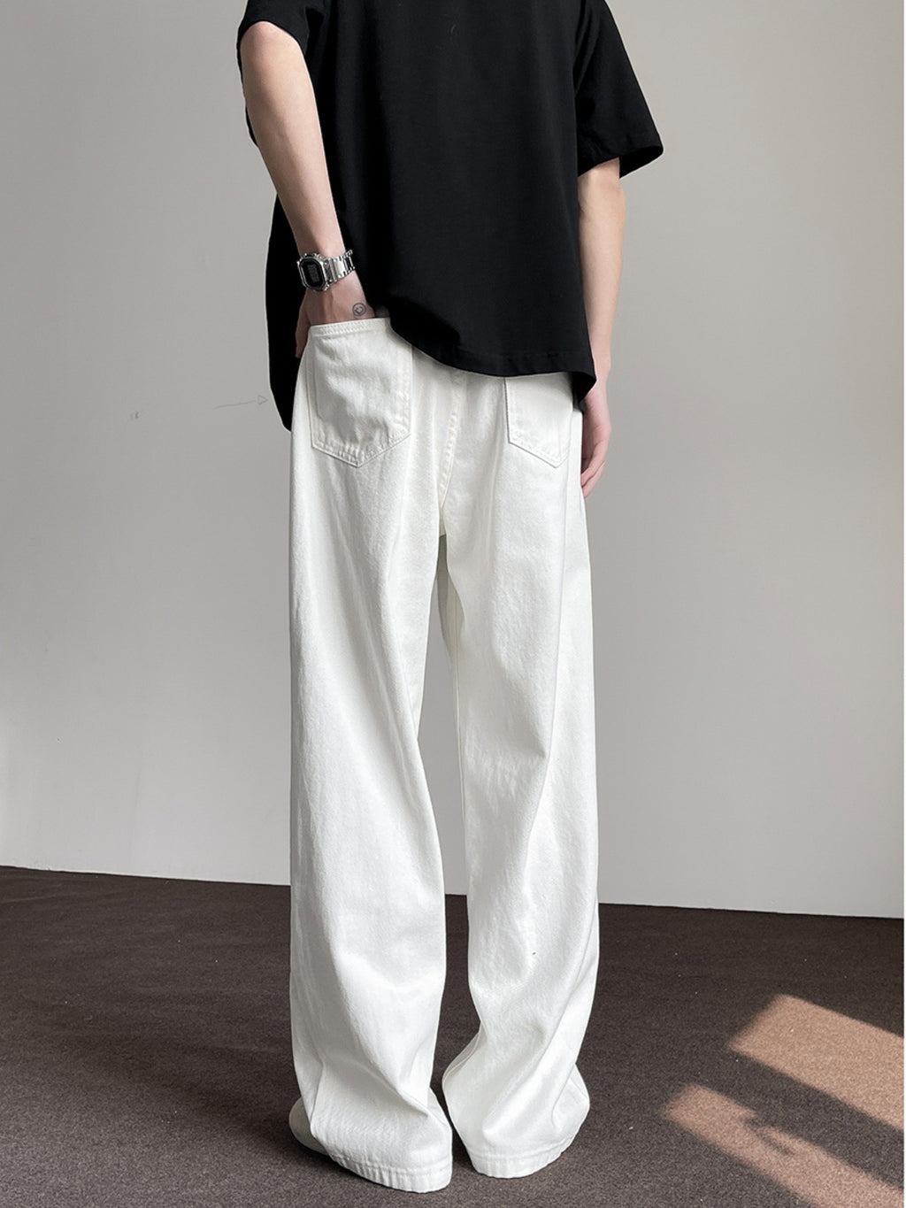 Mens Loose Fit Wide Leg Cotton Trousers