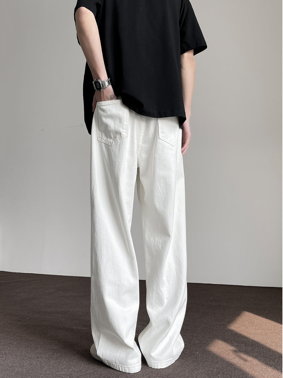 Mens Loose Fit Wide Leg Cotton Trousers