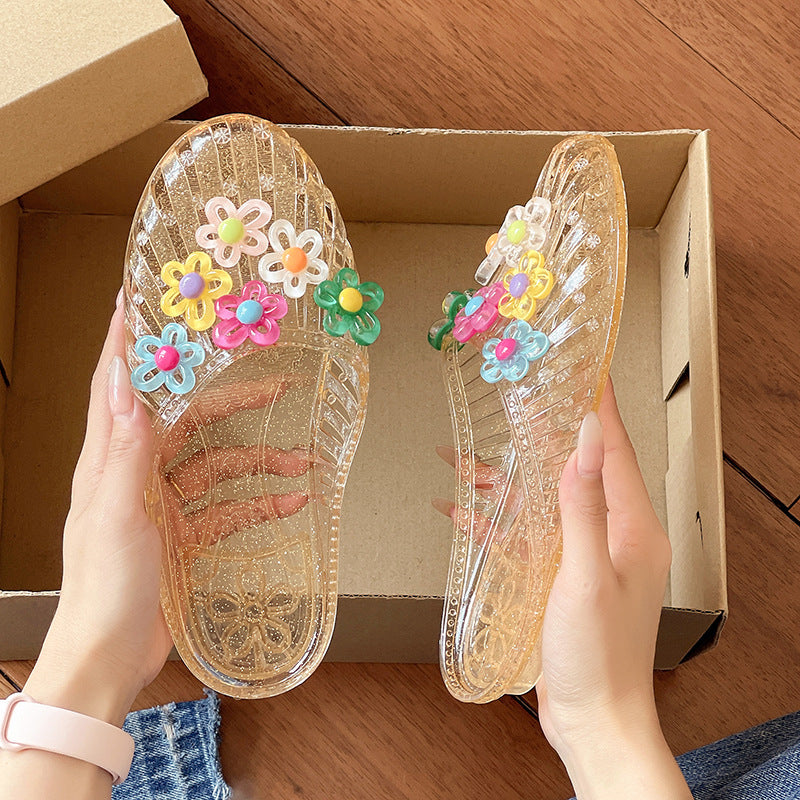 Women Transparent Floral Flat Sandals