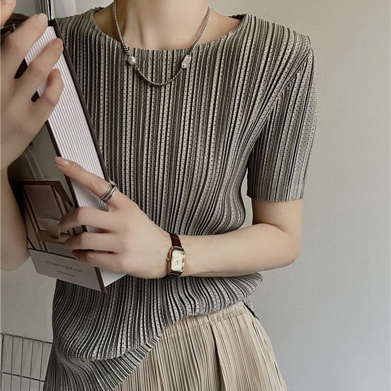 Womens Pleated Short Sleeve T-shirt