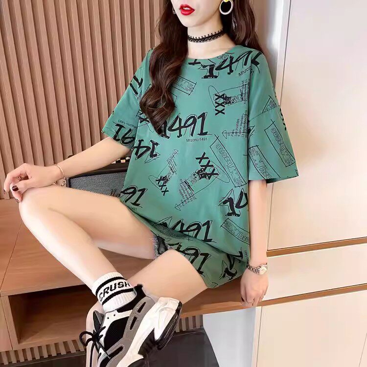 T-Shirt for Women, Short-Sleeved Slimming, Mid-Length, Loose-Fitting