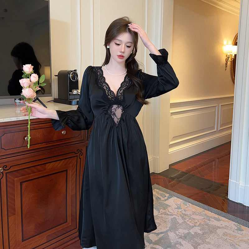 Womens Retro Court Style Long Sleeve Nightdress
