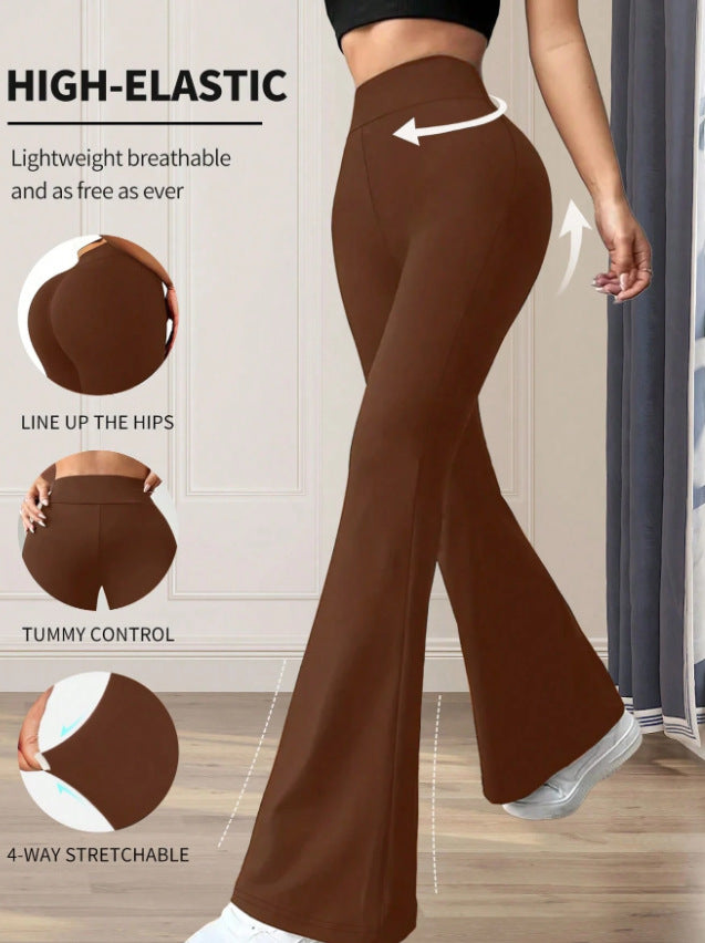 New Solid Color Casual High Waist Yoga Trousers Stretch Sports Pants