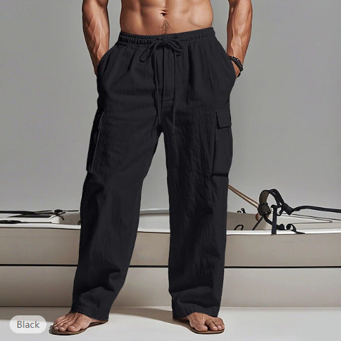 Mens Drawstring Waist Casual Trousers