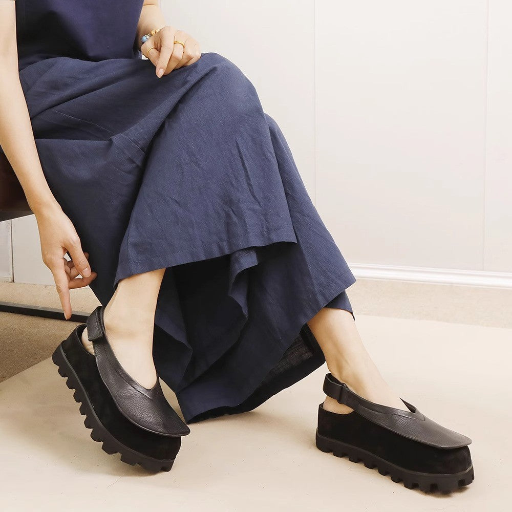Women's Leather Sandals with Hidden Height Increase Soft Sole Closed Toe
