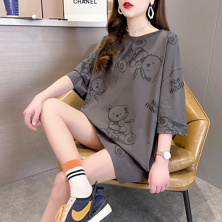 T-Shirt for Women, Short-Sleeved Slimming, Mid-Length, Loose-Fitting