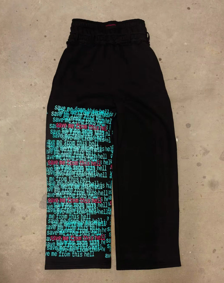 Letter Print Double Waist Casual Sweatpants