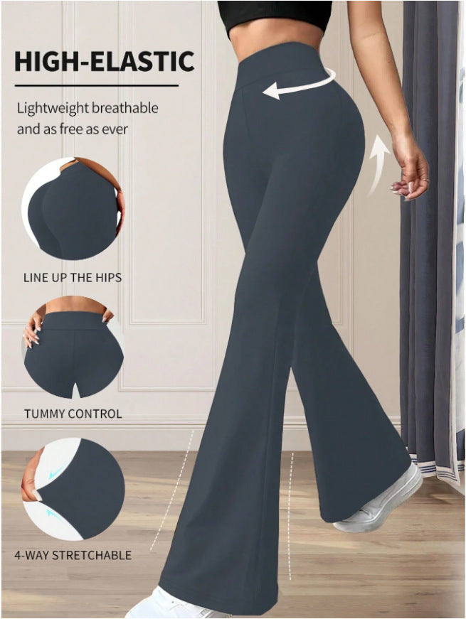 New Solid Color Casual High Waist Yoga Trousers Stretch Sports Pants