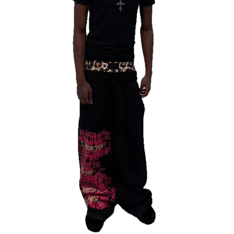 Letter Print Double Waist Casual Sweatpants