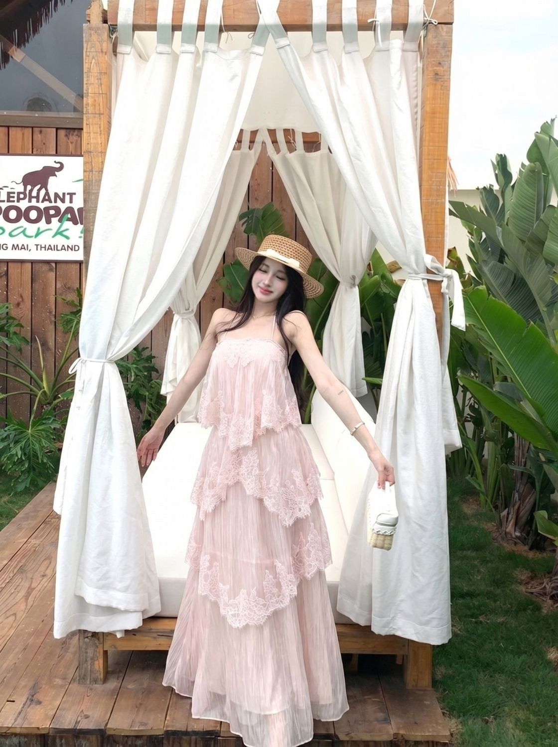 Lace Strap Flowy Long Dress