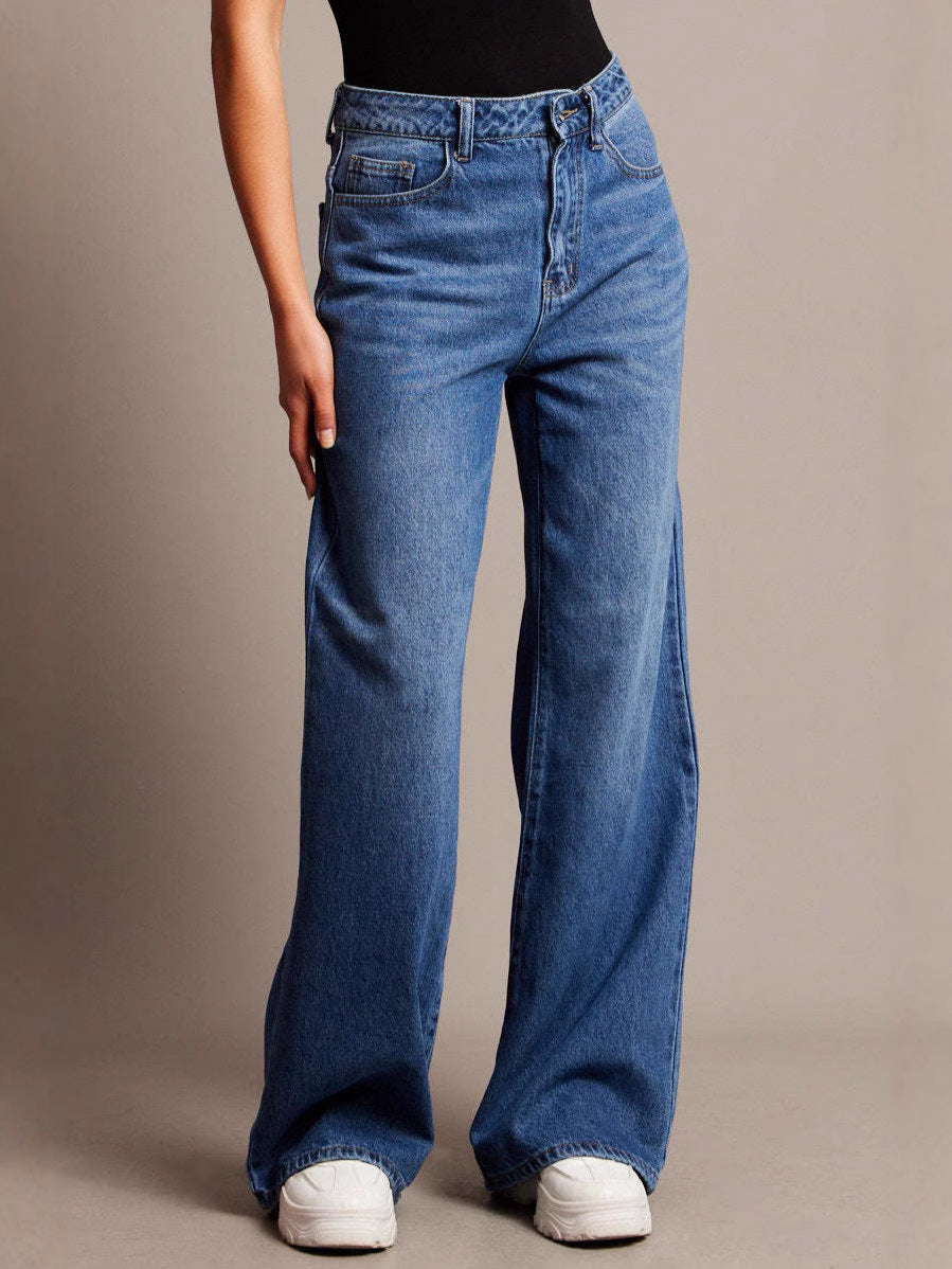 Womens High Waist Wide Leg Cotton Trousers
