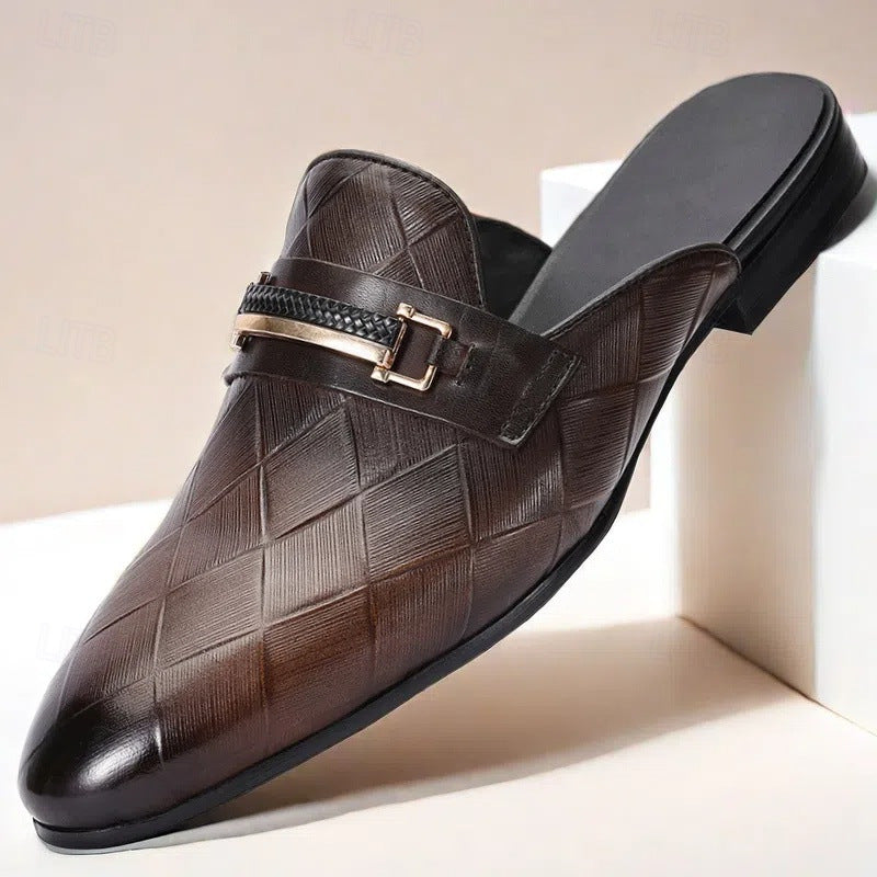 Mens Genuine Leather Slip-On Slippers
