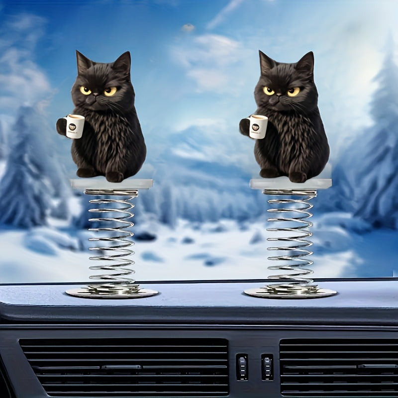 Flat Cute Black Cat Spring Car Rearview Mirror Bag or Keychain Pendant