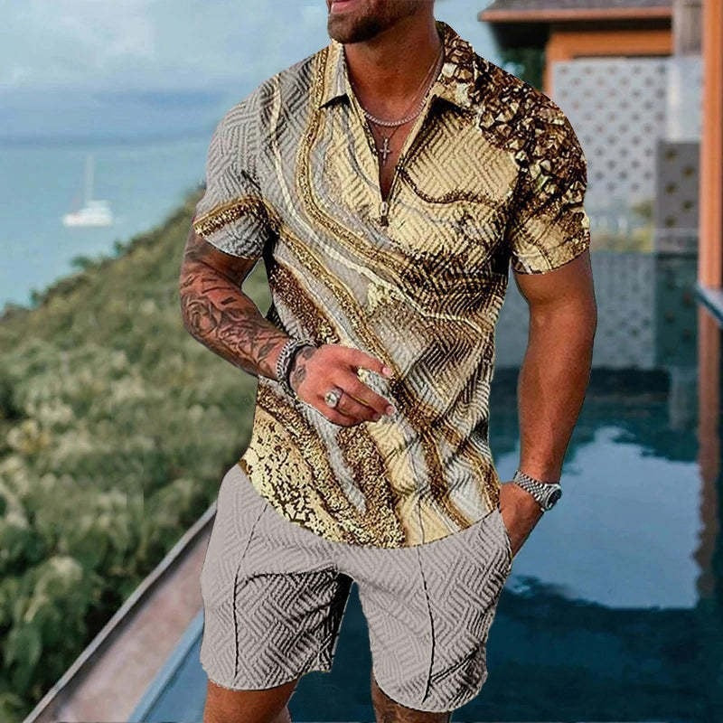 Lapel short-sleeve casual men's pullover