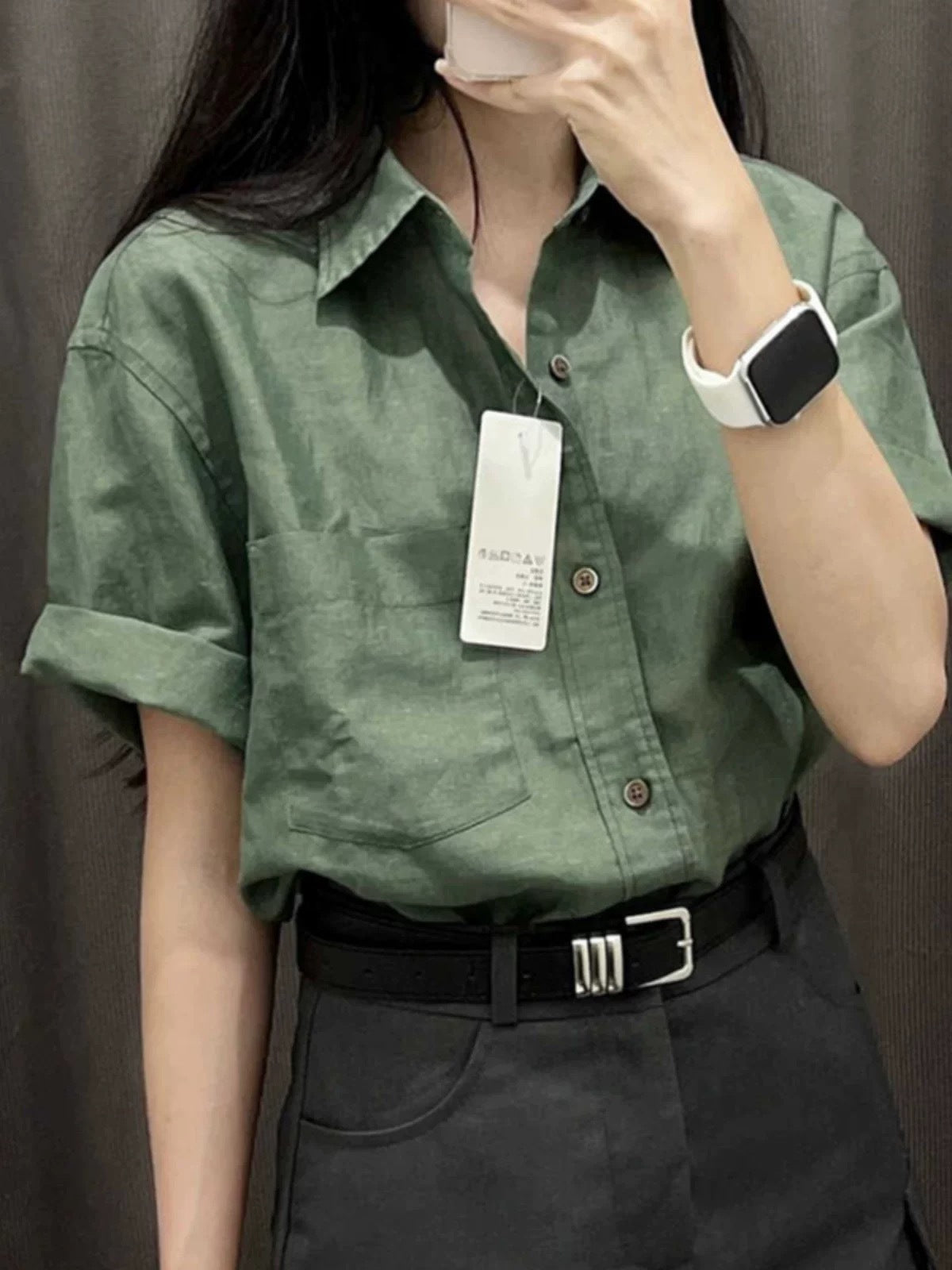 Womens Cotton Linen Short Sleeve Polo Shirt Summer Loose Blouse