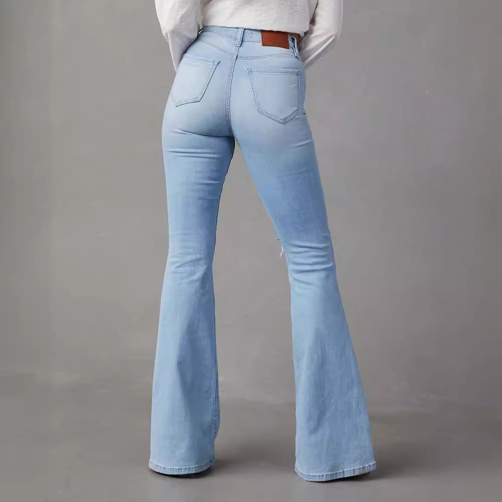 Women's Ripped High Waist Elegant Cowboy Wide Leg Trousers