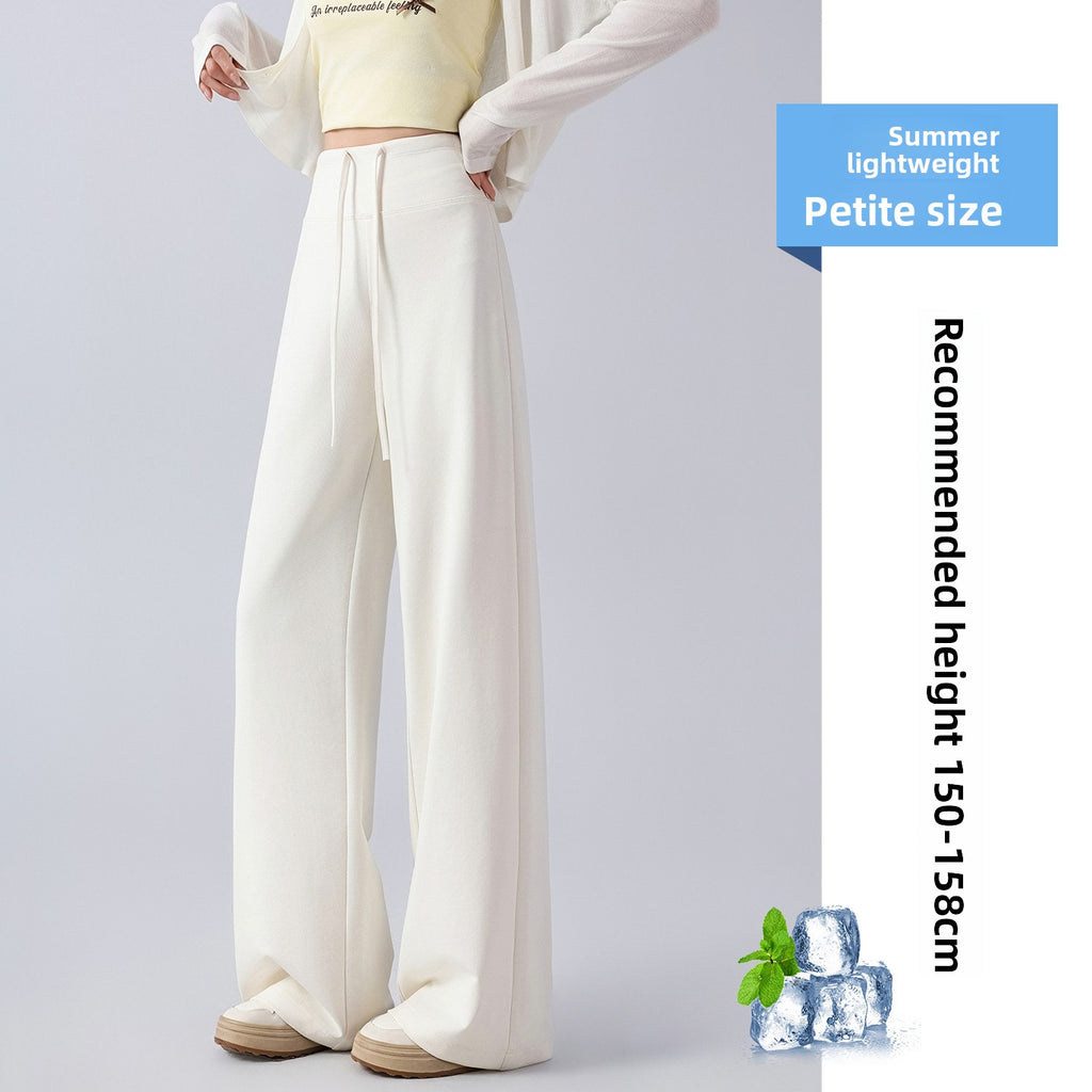Womens Ice Silk Straight Leg Pants High Waisted Casual Trousers