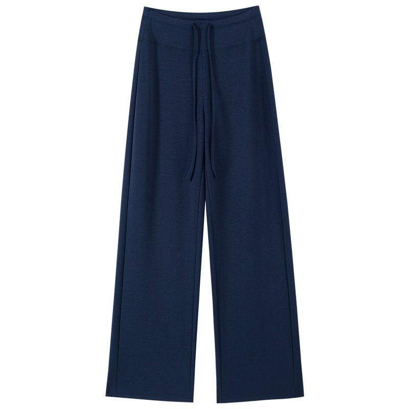 Womens Ice Silk Straight Leg Pants High Waisted Casual Trousers