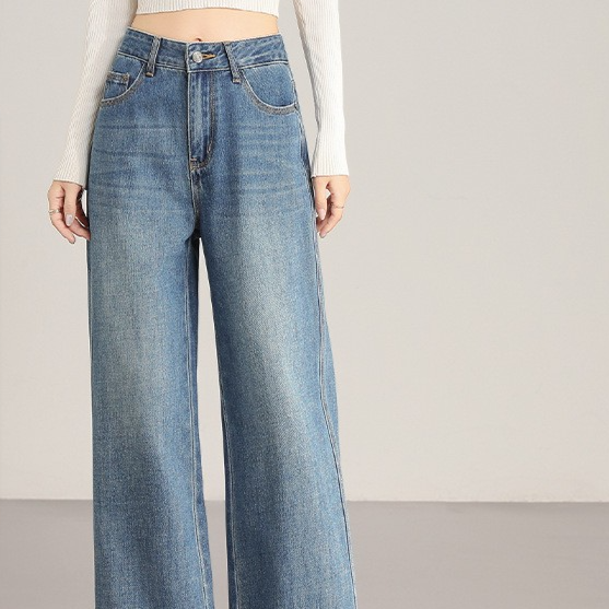 Soft High Waist Wide Leg Denim Trousers